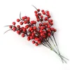 10 Pcs Artificielle Maison Pomme De Pin Rouge Berry Bouquet Fleur Branche De Noël Décoration De Noce Décor De Fête Fournitures 26 cm