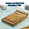 Bambou bureau calculatrice 12 chiffres LCD affichage école cadeau spécial noël calculer outil Commercial batterie solaire alimenté