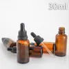 Groothandel 5 ml 10 ml 15 ml 20 ml 30 ml 50 ml 100 ml Amber Glass Druppelaar Flessen Glass E Vloeibare flessen Oogdruppeldles met zwarte deksels