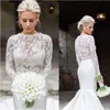 Elegancki 2019 Kurtka ślubna Biała Ivory Bridal Bolero Kurtki Ślubne Top Koronki Z Długim Rękawem Jewel Neck Dostosowany Plus Size Wedding Wrap