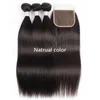 3 Bundels Met 4X4 Vetersluiting Kleur 2 4 Donkerbruin Zijdeachtig Steil Haar Bundels Raw Virgin Indian braziliaanse Peruaanse Human Hair Extensions