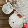 Coppia di stoviglie in porcellana Jingdezhen dipinta a mano simpatico orso ciotola da dessert cucchiaio piatto da frutta regalo Set di stoviglie