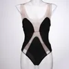 Damenbadebekleidung Sexy Mesh Patchwork Einteiliger Badeanzug 2021 Sommer Strand Durchsichtig Badeanzug Frauen Bikini Skinny Bodysuits1