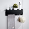 Półka łazienkowa aluminiowa czarna półka narożna kwadratowa kąpiel prysznicowa szelf na ścianę stojak na organizator z haczykami i ręcznikiem 226m