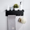 Étagère de salle de bain en aluminium noir, étagère d'angle carrée pour bain et douche, organisateur de rangement mural avec crochets et porte-serviettes229e