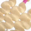 Malaysian 613# Body Wave Baby Hair Extensions Bundles With Lace Closure 4X4 Bundle 10-30inch Blonde Color 4PCS