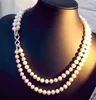 925 silver clasp necklace high-grade pearl two-layer 8-9mm white purple pink black multiple optional necklace / 8-word buckle