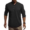 Linen Shirt Long Sleeve Stand Collar Solid Color Men's Shirt Slim Casual Pullover High Quality Hot Sale Mens Clothing