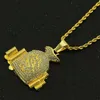 New Hip Hop Fashion Mens Gold Stainless Steel Crystal Dollar Sign Moneybag Pendant ed Chain Necklace Jewelry Gift6817148