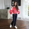 fashion girls round collar stripe sweatshirt korean style girls tops spring autumn teenage outfit 8 10 12 years