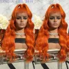 Fashion Orange Body Wave Heat Resistant Hair Women Wedding Party Halloween Present Synthetic Lace Front Daily Wigs