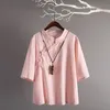 Vêtements ethniques Style chinois Lin Top Retro Art Coton Boutons obliques Sept manches Tops amples Femmes Traditionnelles