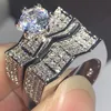 2019 New Arrival Luxury Jewelry 925 Sterling Silver Couple Rings Pave White Saphire CZ Diamond Women Wedding Bridal Ring Set For Lovers Gift