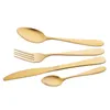 4pcs/set Stainless Steel Fork Knife Spoon Rose Gold Cutlery Set, Shiny Gold Flatware Set W9732