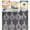 8pcs/set Cafe Foam Spray Template Barista Stencils Fancy Mold Christmas Coffee Decoration Tool Printing Flower Model Plastic DH0577-2