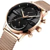 New Fashion Men Waterproof Watch Rose Golden Sliver Top Brand Steel Mesh Band Chronograph Date Men's Sports Wristwatch