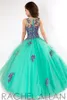 Moda 2020 Abiti da spettacolo per ragazze Abito da ballo Perline Viola e verde giada Pizzo Tulle Lunghezza pavimento Abiti da damigella per bambini DL755