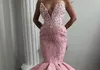 Sexig Sweetheart Lace Arabiska Mermaid 2019 Pink Aftonklänningar Pagant Tiers Long Prom Cawns Vestido de Noche Party Wear för kvinnor