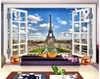 Okno okna 3D Sceneria Paris Tower TV Wall Nowoczesna tapeta na salon 297o