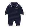 Baby Boys Romper Niemowląt Dzianiny Lapel Onesie Kids Stripe Lapel Z Długim Rękawem Kombinezony 2019 Jesień Nowy Baby Boy Ubrania Y2569