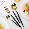 4PCSSet Black Gold Cutery Set Stainless Steel Portugal Nrowers Silverware Flatware Dinner Knife Fork Fork Sked Tabeller Set Drop9819227