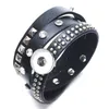 18mm DIY Noosa Snap Armband Charms Black Leather Wrap Smycken För Kvinnor Europeisk Rivet Crystal Diamond Punk DIY Bracelets Man Armbands