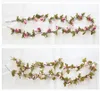 230 cm / 91in jedwabny róża dekoracje ślubne bluszczu winorośli sztuczne kwiaty Arch Wystrój z zielonymi liśćmi wiszące ściany girlanda