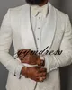 Ivoire formel mariage hommes costumes 2019 trois pièces revers cranté sur mesure affaires marié mariage smokings (veste + pantalon + nœud)