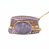 5pcs Leather Adjustable Long Bracelet Cuff 5X Wrap in Amethyst/Crystal/Alloy Bead Natural Lepidolite Mood Stabilizer Gemstone Charm Bracelet