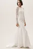 2019 BHLDN 인어 웨딩 드레스 쥬얼리 넥 긴 소매 새틴 스윕 기차 플러스 사이즈 웨딩 드레스 맞춤형 Beach Bridal Gowns