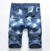 Unique Mens Ripped Motocycle Denim Shorts Jeans Fashion Designer Scratched Zipper Pocket Retro Big Size Panelled Short Jeans Trousers 1782