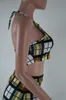 Moda- Verano Sexy Trajes de falda con estampado a cuadros Correa de espagueti Halter Tops Bodycon Vestidos de tubo Conjuntos de falda Mujeres Trajes de falda de dos piezas