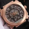 Nouveau 42mm Octo Finissimo Tourbillon 102946 Boîtier en acier Cadran squelette Mécanique Automatique Montre Homme Sport Cuir 3 Styles Montres264D