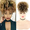 Ponytail African American Short Afro Kinky Curly Wrap Virgin Hair Drawstring Puff Ponytail 1B / 27 Ombre Blondin