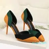 Hot Sale-Color Matching Pointed High Heels Ladies Fashion New High Heeled Sandals Grunt mun Stitching High Heels Dress Shoes