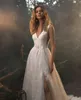 Podzielone seksowne sukienki boczne Koronkowa aplikacja V SCRIDAL SUKIET BOHO BOHO BEZ BELLES Wedding Sukienka szatą de Marie ppliqued