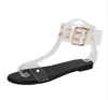 Varm försäljning-sommar ny college vind casual platta öppna tå student sandaler utrikeshandel stor storlek kors spegel kvinnliga sandaler
