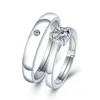 Ajuste o casal de prata ajust￡vel Diamond Heartbeat Love Rings Forever Aning