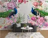 3d papel de parede personalizado mural de seda adesivo de parede 3 d moda parede configuração TV arte moderna desenhadas mão pavão flores foto 3d murais de parede papel de parede