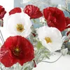 5 stks Kunstmatige Grote Poppy Bloem met Bladeren Fleurs Artffielles voor Herfst Herfst Thuis Party Decoratie Krans Fake Silk Flowers