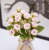 Artificial rosa buquê de seda flores decorações de casamento altura de flor cerca de 28cm incluem 5 filiais 15 cabeças de flor rosa