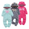 Pagliaccetti per bambini Primavera Autunno Imbottito in cotone Abbigliamento per ragazze Set Manica intera Cartone animato per bambini Vestiti con cappuccio Tute per neonato