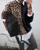 Camisa das mulheres leopard patchwork camisa colar camisola mulheres inverno quente kwholesale fêmea fêmea batwing longo luva pullover tops xxl