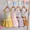 Baby Zomer Rompertjes Meisjes Katoen Linnen Bretels Jumpsuits Kinderen Falbala Ruche Driehoek Body Kind Effen Kleur Kant Speelpakjes ZYQA465