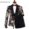 Gwenhwyfar 2019 남성 3 PC는 신랑 들러리 패션 턱시도 남성 슬림 턱시도 (자켓 + 조끼 + 바지) 캐주얼 꽃 인쇄 웨딩 정장에 맞게