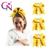7 "Stora softball Team Baseball Cheer Bows handgjorda gula band och röda glitterstiches med ponytail hårhållare för cheerleading girls