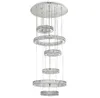 6 Rings Luxury Modern LED Crystal Chandelier Lighting Long Indoor Stair Light Round Ceiling Lamp Fixtures