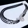 Ny stil 4Strands Black Agate White Freshwater Pearl Necklace Micro Inlay Zircon Accessories Long 45-53CM Fashion Smycken