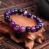 Amor roxo na moda Pedra Natural Bead Charm Bracelet Redonda Vintage contas cadeia de jóias pulseiras para as mulheres amigo presente