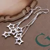 Pläterad Sterling Silver Tai Chi Tre Sky Star Örhängen Dase161 Storlek Längd: 8.5cm; Helt nya Kvinnors 925 Silver Plate Charm Smycken Örhängen